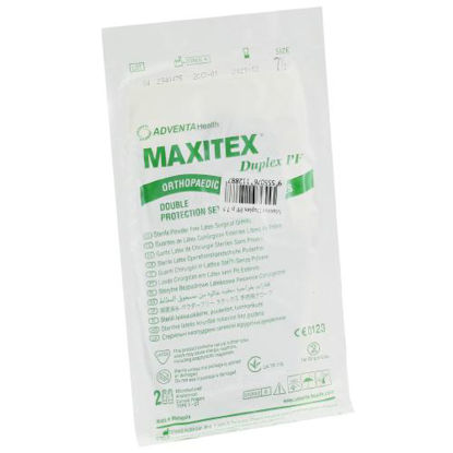 Світлина Рукавички латексні хірургічні Maxitex (Максітекс) Duplex PF стерильні розмір 7.5